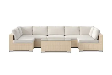 Bahamas U-formad utomhus loungegrupp med öppet avslut, 7-sits med bord - Beige - Products - Utemöbler & utemiljö - Loungemöbler - Loungeset & loungegrupp