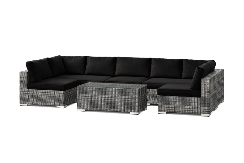 Bahamas U-formad utomhus loungegrupp med öppet avslut, 7-sits med bord - Grå - Products - Utemöbler & utemiljö - Loungemöbler - Loungeset & loungegrupp