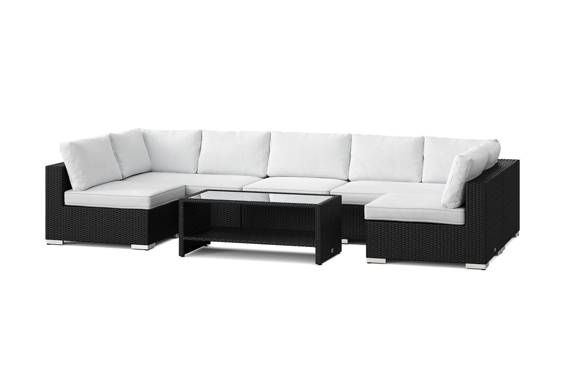 Bahamas U-formad utomhus loungegrupp med öppet avslut, 7-sits med bord och hylla