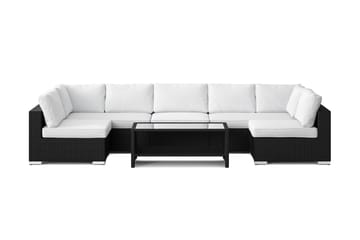 Bahamas U-formad utomhus loungegrupp med öppet avslut, 7-sits med bord och hylla - Svart - Products - Utemöbler & utemiljö - Loungemöbler - Loungeset & loungegrupp