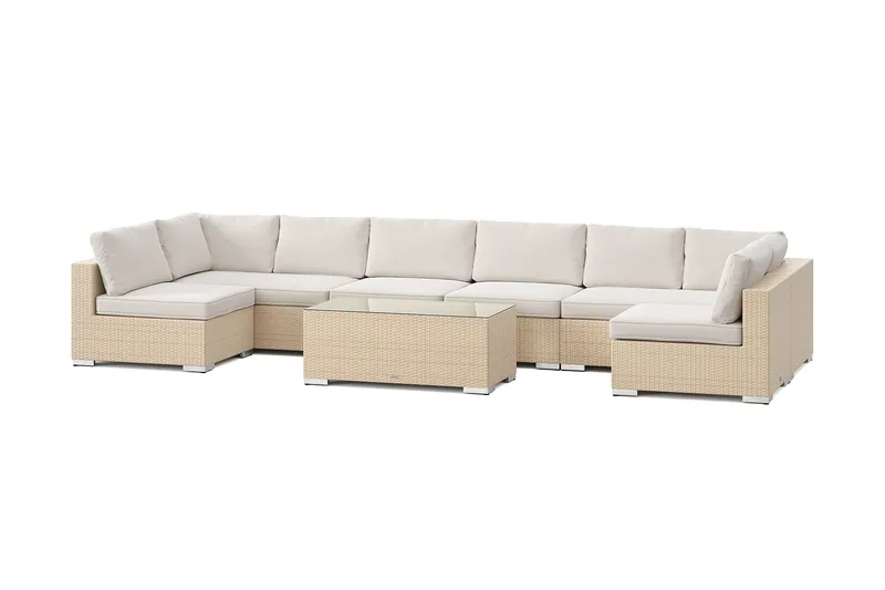 Bahamas U-formad utomhus loungegrupp med öppet avslut, 8-sits med bord - Beige - Products - Utemöbler & utemiljö - Loungemöbler - Loungeset & loungegrupp