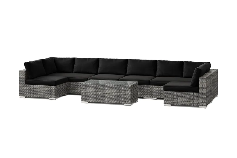 Bahamas U-formad utomhus loungegrupp med öppet avslut, 8-sits med bord, Grå