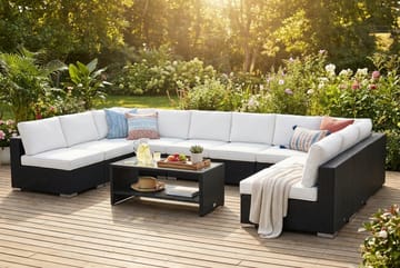 Bahamas U-formad utomhus loungegrupp med öppet avslut, 9-sits med bord och hylla - Svart - Products - Utemöbler & utemiljö - Loungemöbler - Loungeset & loungegrupp