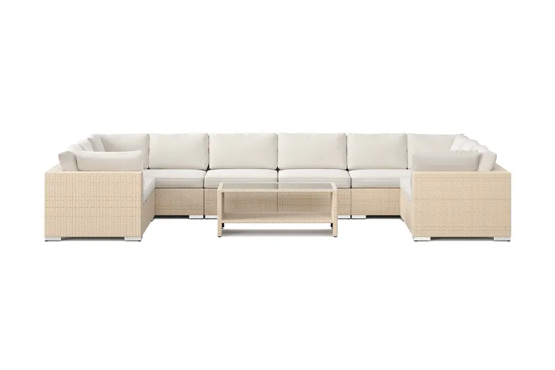 Bahamas U-formad utomhus loungegrupp med stängt avslut, 10-sits med bord och hylla - Beige - Products - Utemöbler & utemiljö - Loungemöbler - Loungeset & loungegrupp