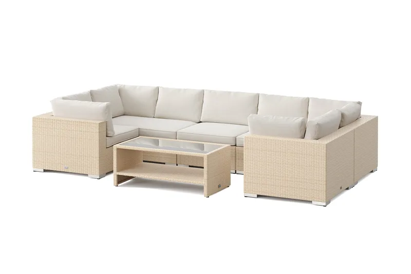 Bahamas U-formad utomhus loungegrupp med stängt avslut, 7-sits med bord och hylla - Beige - Products - Utemöbler & utemiljö - Loungemöbler - Loungeset & loungegrupp