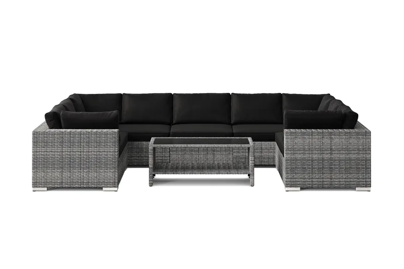 Bahamas U-formad utomhus loungegrupp med stängt avslut, 9-sits med bord och hylla - Grå - Products - Utemöbler & utemiljö - Loungemöbler - Loungeset & loungegrupp