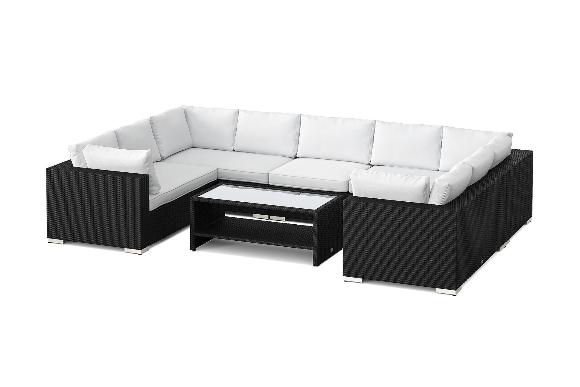 Bahamas U-formad utomhus loungegrupp med stängt avslut, 9-sits med bord och hylla