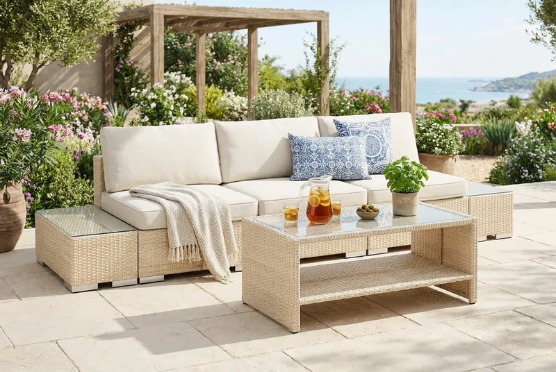 Bahamas utesoffa 3-sits med bord med hylla - Beige - Products - Utemöbler & utemiljö - Loungemöbler - Loungeset & loungegrupp