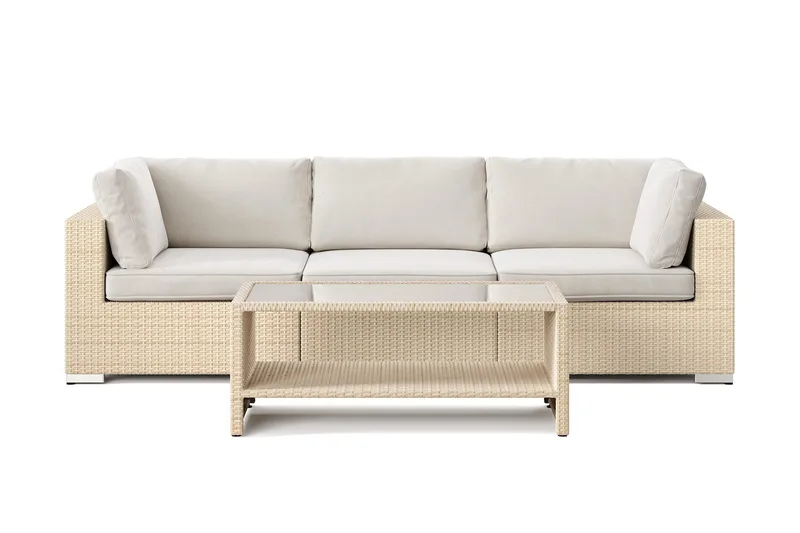 Bahamas utesoffa 3-sits med bord och hylla - Beige - Products - Utemöbler & utemiljö - Loungemöbler - Loungeset & loungegrupp