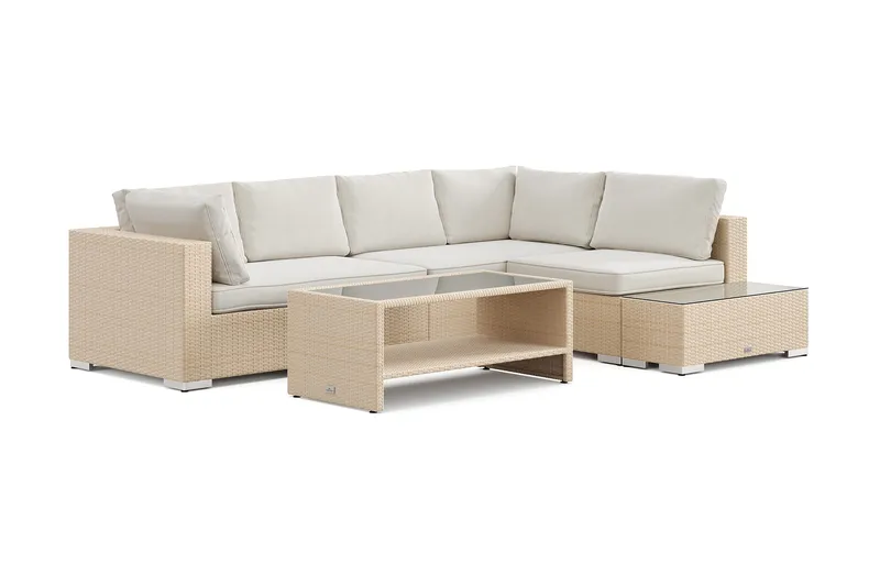 Bahamas utesoffa 5-sits vändbar schäslong med avslut och bord med hylla - Beige - Products - Utemöbler & utemiljö - Loungemöbler - Loungeset & loungegrupp
