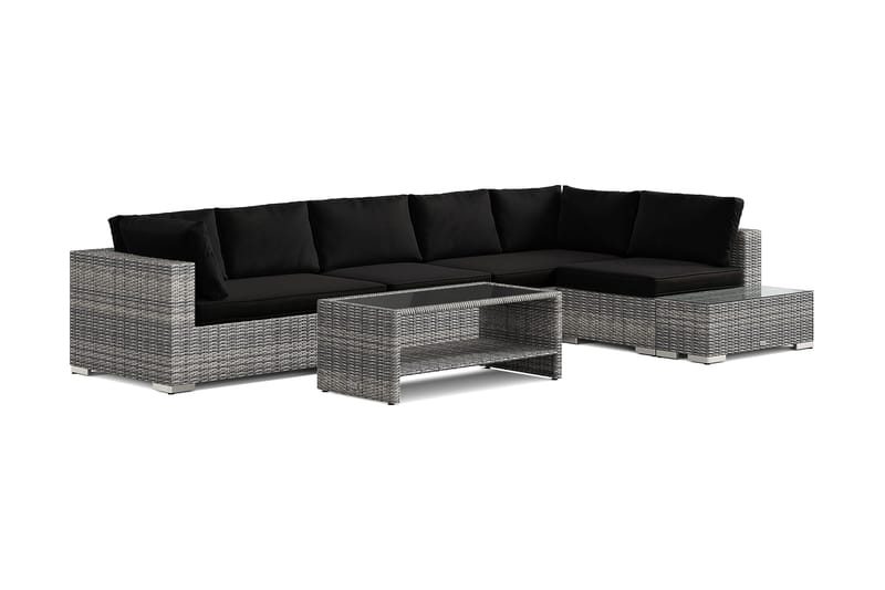 Bahamas utesoffa 6-sits vändbar schäslong med avslut och bord med hylla - Grå - Products - Utemöbler & utemiljö - Loungemöbler - Loungeset & loungegrupp