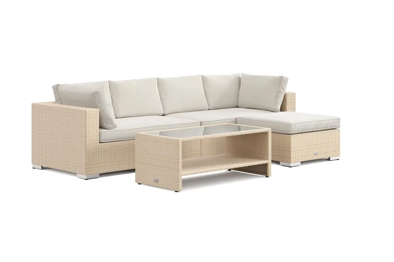 Bahamas utomhus divansoffa 5-sits med vändbar divan och bord med hylla - Beige - Products - Utemöbler & utemiljö - Loungemöbler - Loungeset & loungegrupp