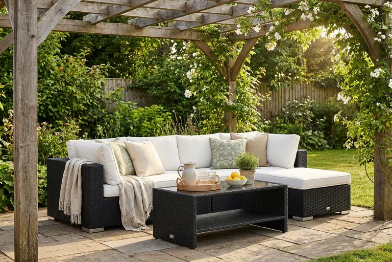 Bahamas utomhus divansoffa 5-sits med vändbar divan och bord med hylla - Svart - Products - Utemöbler & utemiljö - Loungemöbler - Loungeset & loungegrupp