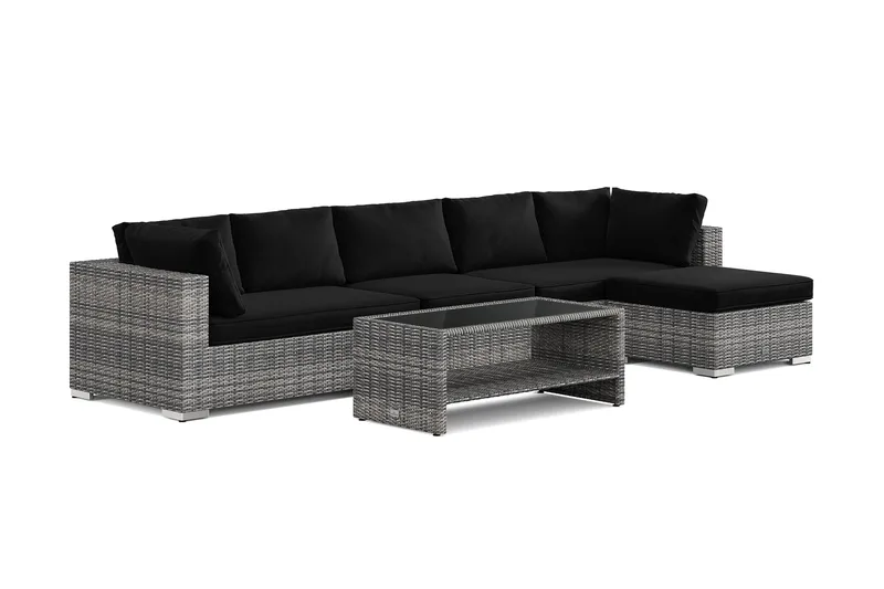 Bahamas utomhus divansoffa 6-sits med vändbar divan och bord med hylla - Grå - Products - Utemöbler & utemiljö - Loungemöbler - Loungeset & loungegrupp