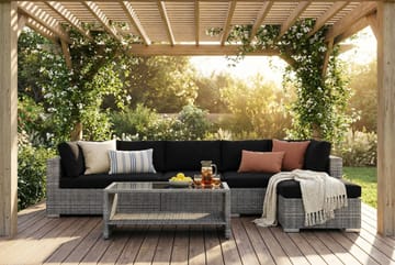 Bahamas utomhus divansoffa 6-sits med vändbar divan och bord med hylla - Grå - Products - Utemöbler & utemiljö - Loungemöbler - Loungeset & loungegrupp