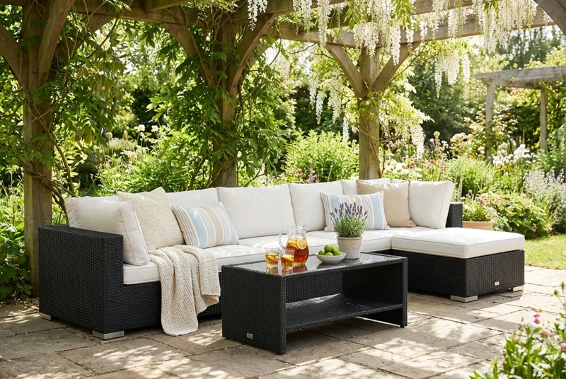 Bahamas utomhus divansoffa 6-sits med vändbar divan och bord med hylla - Svart - Products - Utemöbler & utemiljö - Loungemöbler - Loungeset & loungegrupp