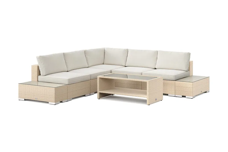 Bahamas utomhus hörnsoffa 5-sits vändbar med öppet avslut och bord med hylla - Beige - Products - Utemöbler & utemiljö - Loungemöbler - Loungeset & loungegrupp
