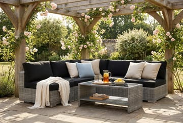 Bahamas utomhus hörnsoffa 5-sits vändbar med öppet avslut och bord med hylla - Grå - Products - Utemöbler & utemiljö - Loungemöbler - Loungeset & loungegrupp