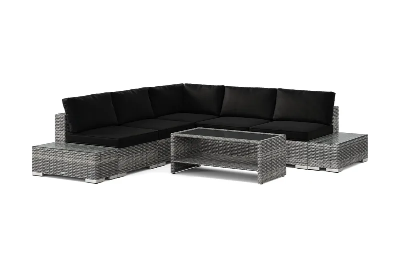 Bahamas utomhus hörnsoffa 5-sits vändbar med öppet avslut och bord med hylla, Grå