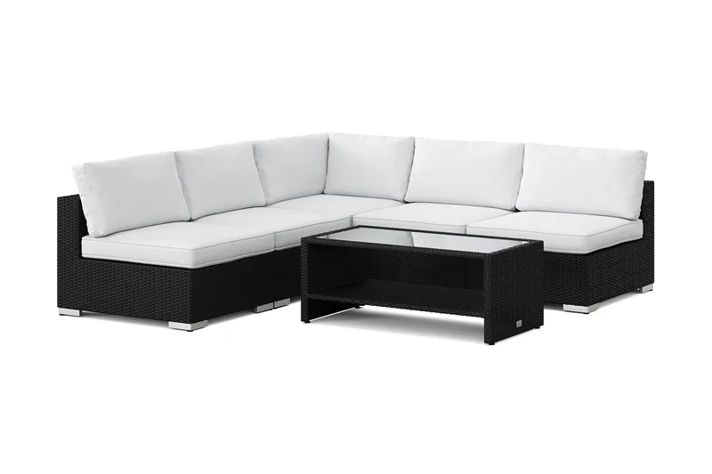 Bahamas utomhus hörnsoffa 5-sits vändbar med öppet avslut och bord med hylla, Svart