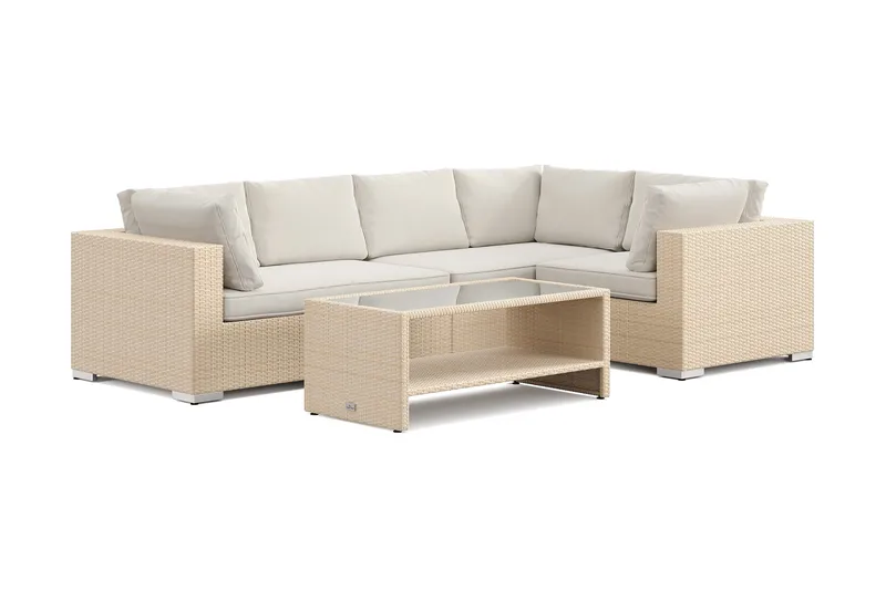 Bahamas utomhus hörnsoffa 5-sits vändbar och bord med hylla - Beige - Products - Utemöbler & utemiljö - Loungemöbler - Loungeset & loungegrupp