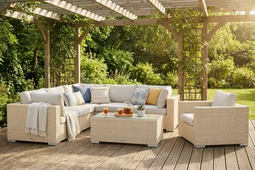 Bahamas utomhus hörnsoffa 6-sits vändbar med fåtölj och bord - Beige - Products - Utemöbler & utemiljö - Loungemöbler - Loungeset & loungegrupp