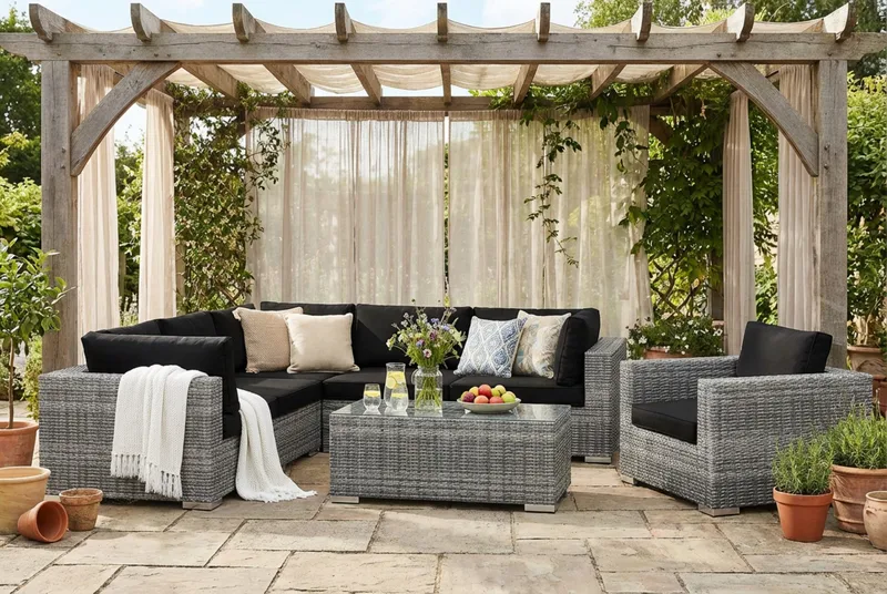 Bahamas utomhus hörnsoffa 6-sits vändbar med fåtölj och bord - Grå - Products - Utemöbler & utemiljö - Loungemöbler - Loungeset & loungegrupp