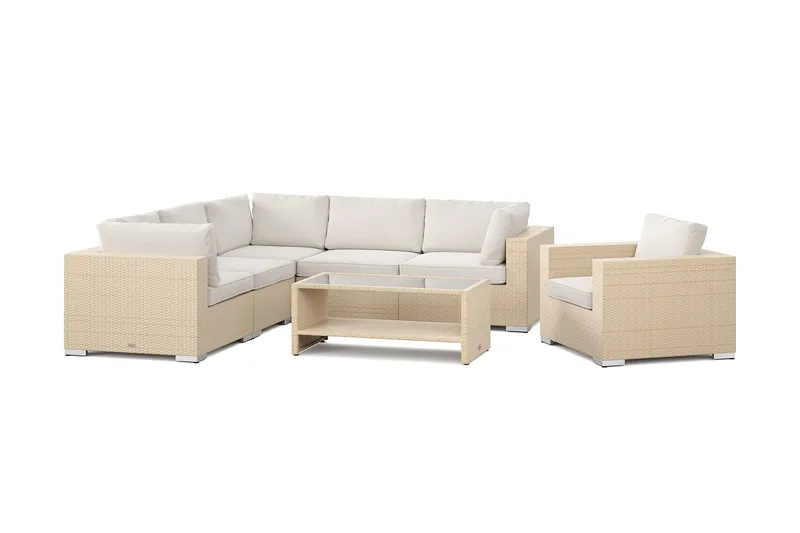 Bahamas utomhus hörnsoffa 6-sits vändbar med fåtölj och bord med hylla - Beige - Products - Utemöbler & utemiljö - Loungemöbler - Loungeset & loungegrupp