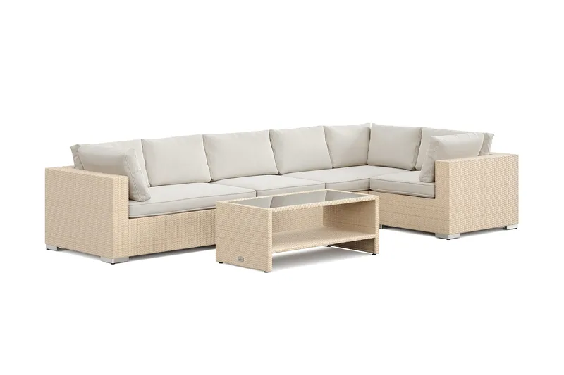 Bahamas utomhus hörnsoffa 6-sits vändbar och bord med hylla - Beige - Products - Utemöbler & utemiljö - Loungemöbler - Loungeset & loungegrupp