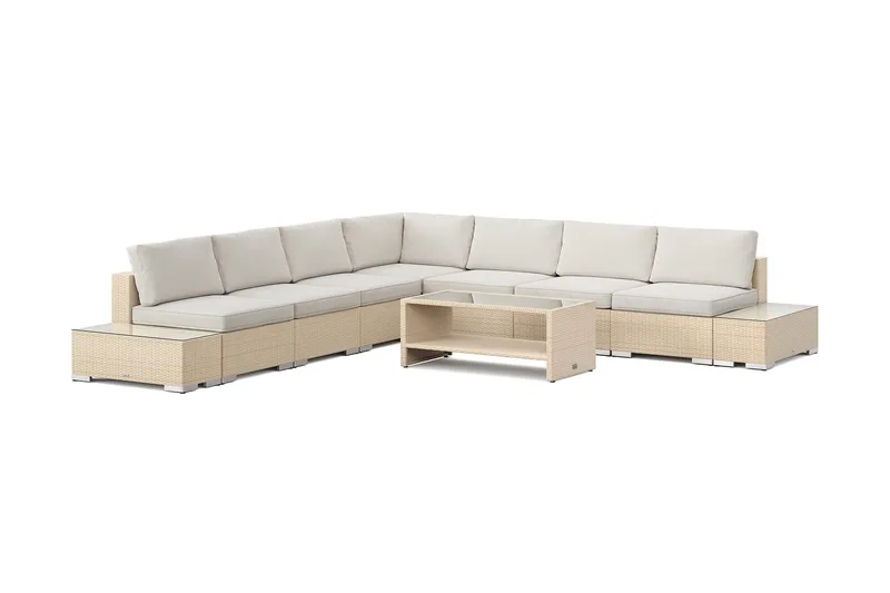 Bahamas utomhus hörnsoffa 7-sits vändbar med öppet avslut och bord med hylla - Beige - Products - Utemöbler & utemiljö - Loungemöbler - Loungeset & loungegrupp