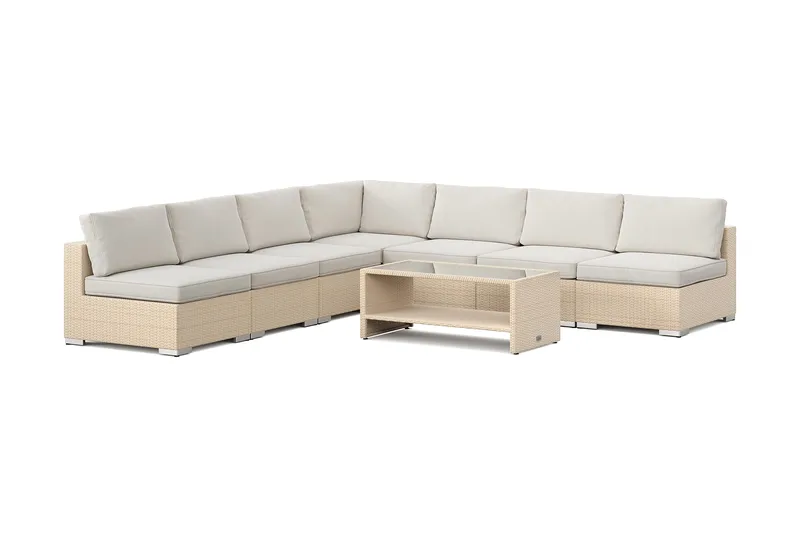 Bahamas utomhus hörnsoffa 7-sits vändbar med öppet avslut och bord med hylla - Beige - Products - Utemöbler & utemiljö - Loungemöbler - Loungeset & loungegrupp