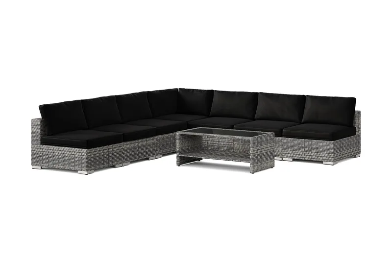 Bahamas utomhus hörnsoffa 7-sits vändbar med öppet avslut och bord med hylla - Grå - Products - Utemöbler & utemiljö - Loungemöbler - Loungeset & loungegrupp