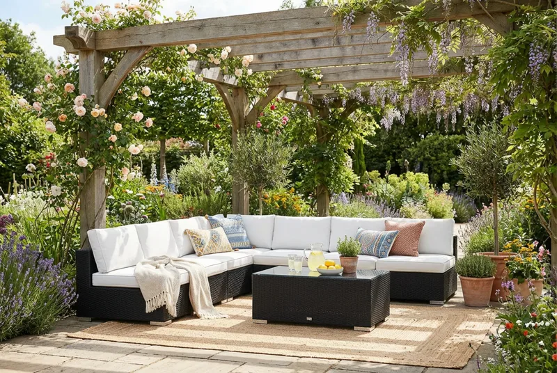 Bahamas utomhus hörnsoffa 7-sits vändbar med öppet avslut och bord - Svart - Products - Utemöbler & utemiljö - Loungemöbler - Loungeset & loungegrupp