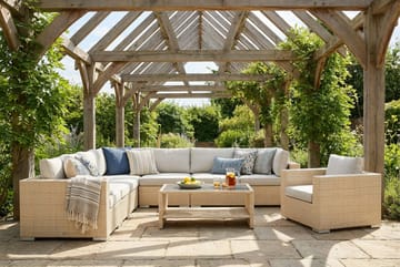 Bahamas utomhus hörnsoffa 8-sits vändbar med fåtölj och bord med hylla - Beige - Products - Utemöbler & utemiljö - Loungemöbler - Loungeset & loungegrupp
