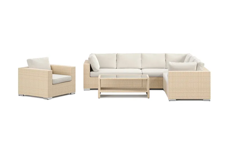 Bahamas utomhus L-soffa höger 7-sits med fåtölj och bord med hylla - Beige - Products - Utemöbler & utemiljö - Loungemöbler - Loungeset & loungegrupp