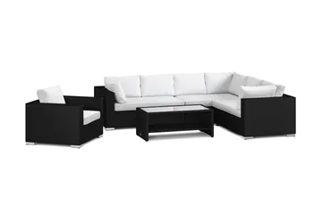 Bahamas utomhus L-soffa höger 7-sits med fåtölj och bord med hylla - Svart - Products - Utemöbler & utemiljö - Loungemöbler - Loungeset & loungegrupp