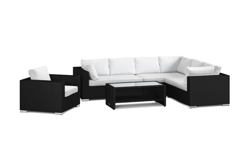 Bahamas utomhus L-soffa höger 7-sits med fåtölj och bord med hylla - Svart - Products - Utemöbler & utemiljö - Loungemöbler - Loungeset & loungegrupp