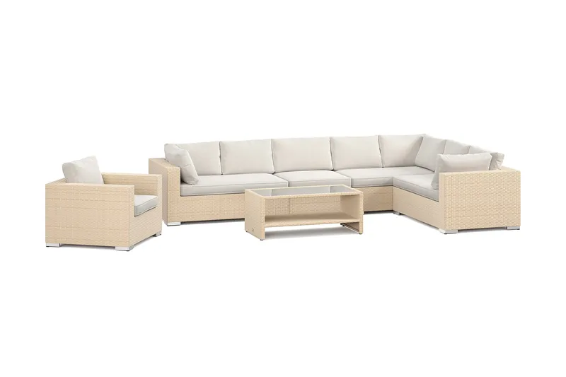 Bahamas utomhus L-soffa höger 8-sits med fåtölj och bord med hylla - Beige - Products - Utemöbler & utemiljö - Loungemöbler - Loungeset & loungegrupp