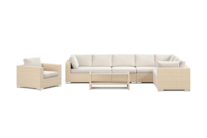 Bahamas utomhus L-soffa höger 8-sits med fåtölj och bord med hylla - Beige - Products - Utemöbler & utemiljö - Loungemöbler - Loungeset & loungegrupp