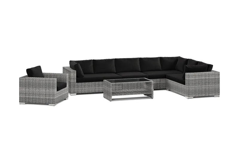 Bahamas utomhus L-soffa höger 8-sits med fåtölj och bord med hylla - Grå - Products - Utemöbler & utemiljö - Loungemöbler - Loungeset & loungegrupp