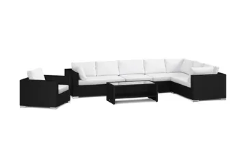 Bahamas utomhus L-soffa höger 8-sits med fåtölj och bord med hylla