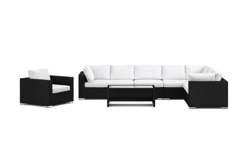Bahamas utomhus L-soffa höger 8-sits med fåtölj och bord med hylla - Svart - Products - Utemöbler & utemiljö - Loungemöbler - Loungeset & loungegrupp