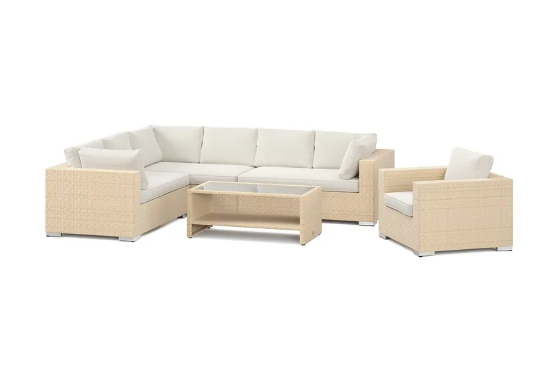 Bahamas utomhus L-soffa vänster 7-sits med fåtölj och bord med hylla - Beige - Products - Utemöbler & utemiljö - Loungemöbler - Loungeset & loungegrupp