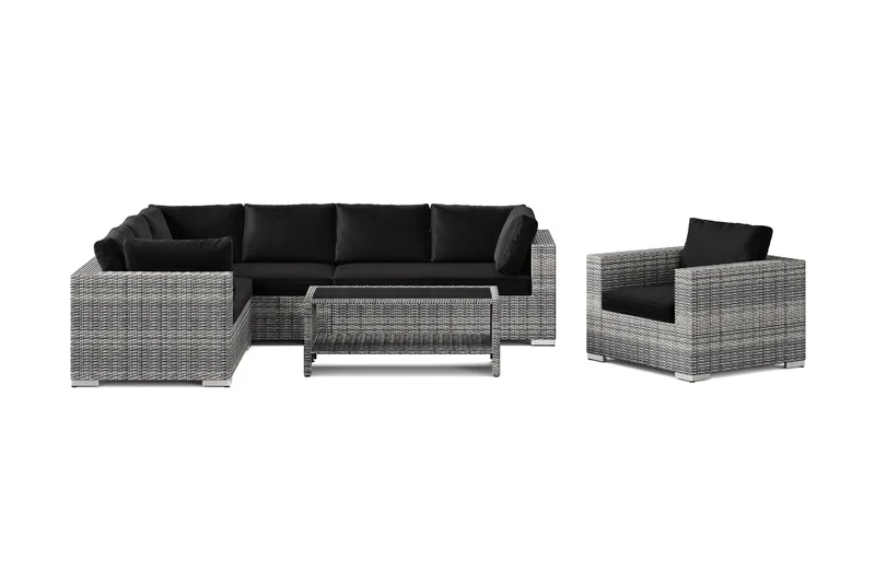 Bahamas utomhus L-soffa vänster 7-sits med fåtölj och bord med hylla - Grå - Products - Utemöbler & utemiljö - Loungemöbler - Loungeset & loungegrupp