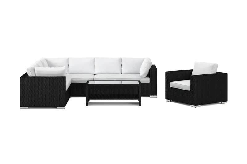 Bahamas utomhus L-soffa vänster 7-sits med fåtölj och bord med hylla - Svart - Products - Utemöbler & utemiljö - Loungemöbler - Loungeset & loungegrupp