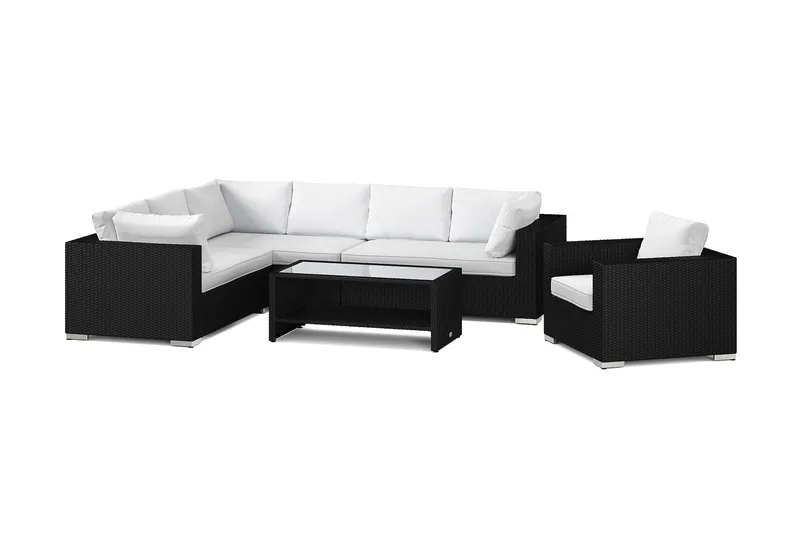 Bahamas utomhus L-soffa vänster 7-sits med fåtölj och bord med hylla - Svart - Products - Utemöbler & utemiljö - Loungemöbler - Loungeset & loungegrupp