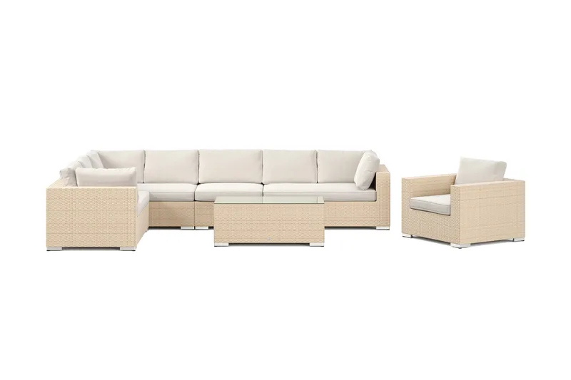 Bahamas utomhus L-soffa vänster 8-sits med fåtölj och bord - Beige - Products - Utemöbler & utemiljö - Loungemöbler - Loungeset & loungegrupp
