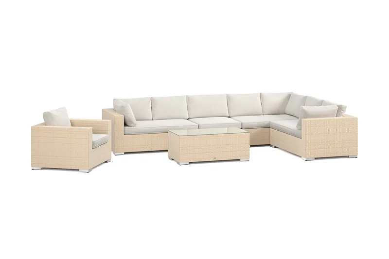 Bahamas utomhus L-soffa vänster 8-sits med fåtölj och bord - Beige - Products - Utemöbler & utemiljö - Loungemöbler - Loungeset & loungegrupp