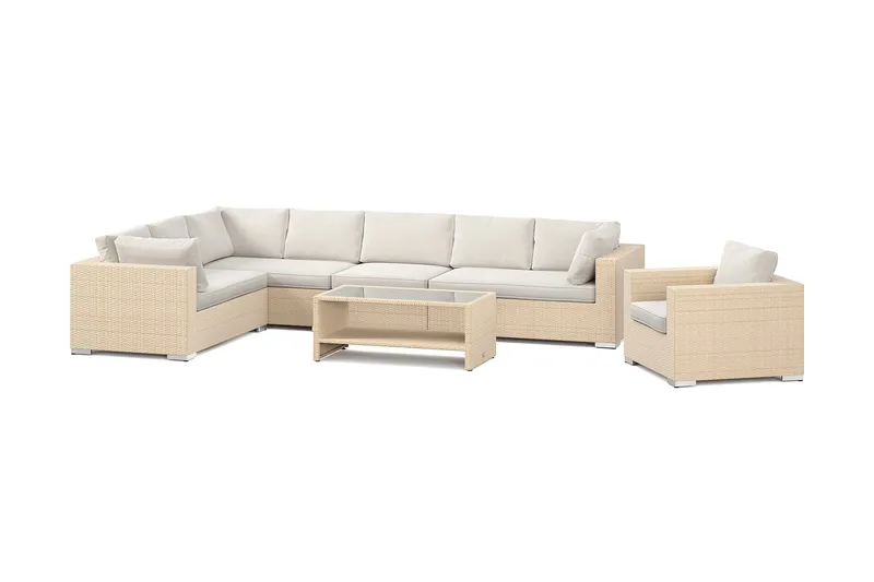 Bahamas utomhus L-soffa vänster 8-sits med fåtölj och bord med hylla - Beige - Products - Utemöbler & utemiljö - Loungemöbler - Loungeset & loungegrupp