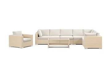 Bahamas utomhus L-soffa vänster 8-sits med fåtölj och bord med hylla - Beige - Products - Utemöbler & utemiljö - Loungemöbler - Loungeset & loungegrupp